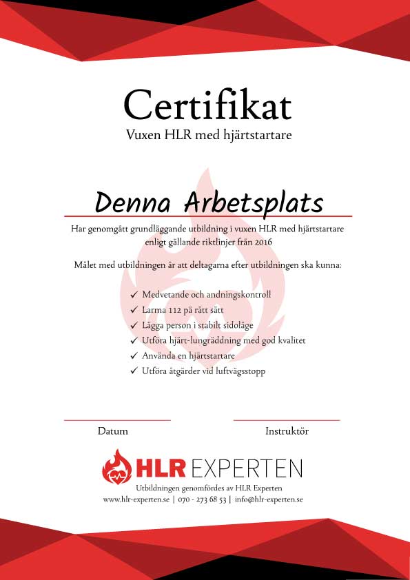 Certifikat HLR - Illustration: Wasim Hentati tel. 070-2736853 - HLR Experten