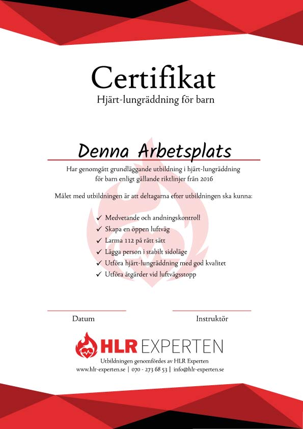 Barn HLR - Certifikat HLR - Illustration: Wasim Hentati tel. 070-2736853 - HLR Experten